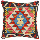 handmade Traditional Pillow Rust Blue Hand-Woven SQUARE 100% WOOL Hand woven turkish pillow2' x 2'